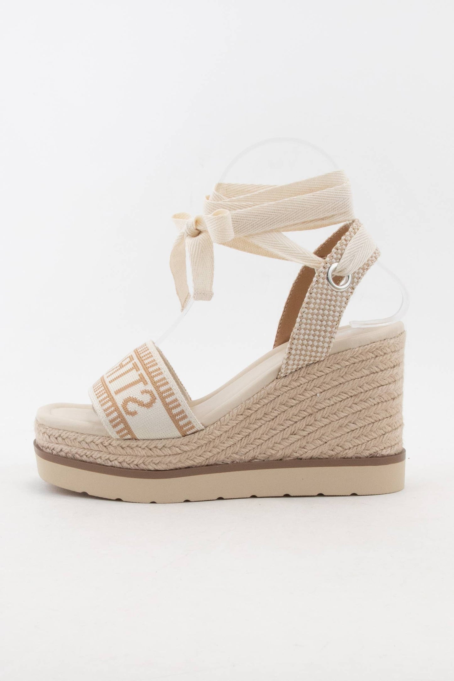 ST TROPEZ EMBROIDERED UPPER &LACE-UP ANKLE STRAP WEDGE