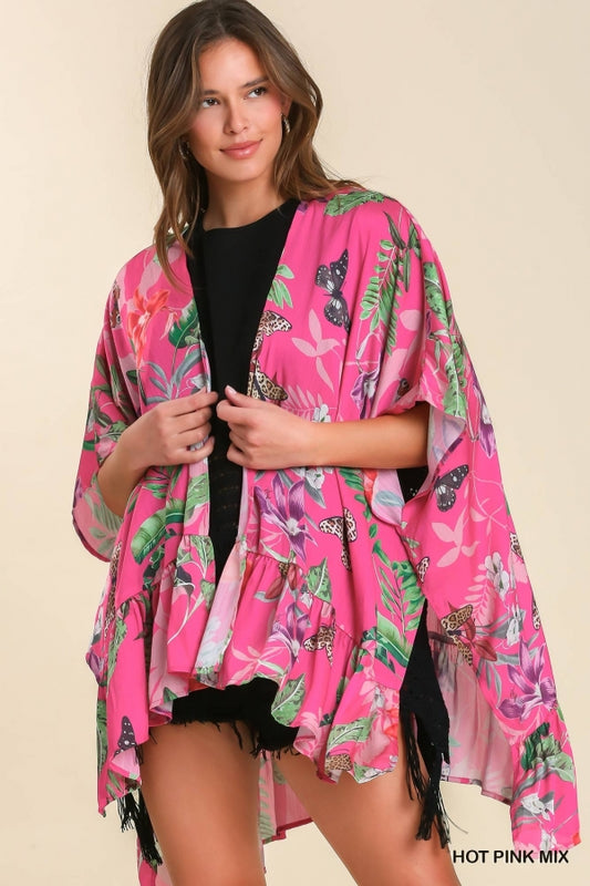 Umgee Hot Pink Print Kimono