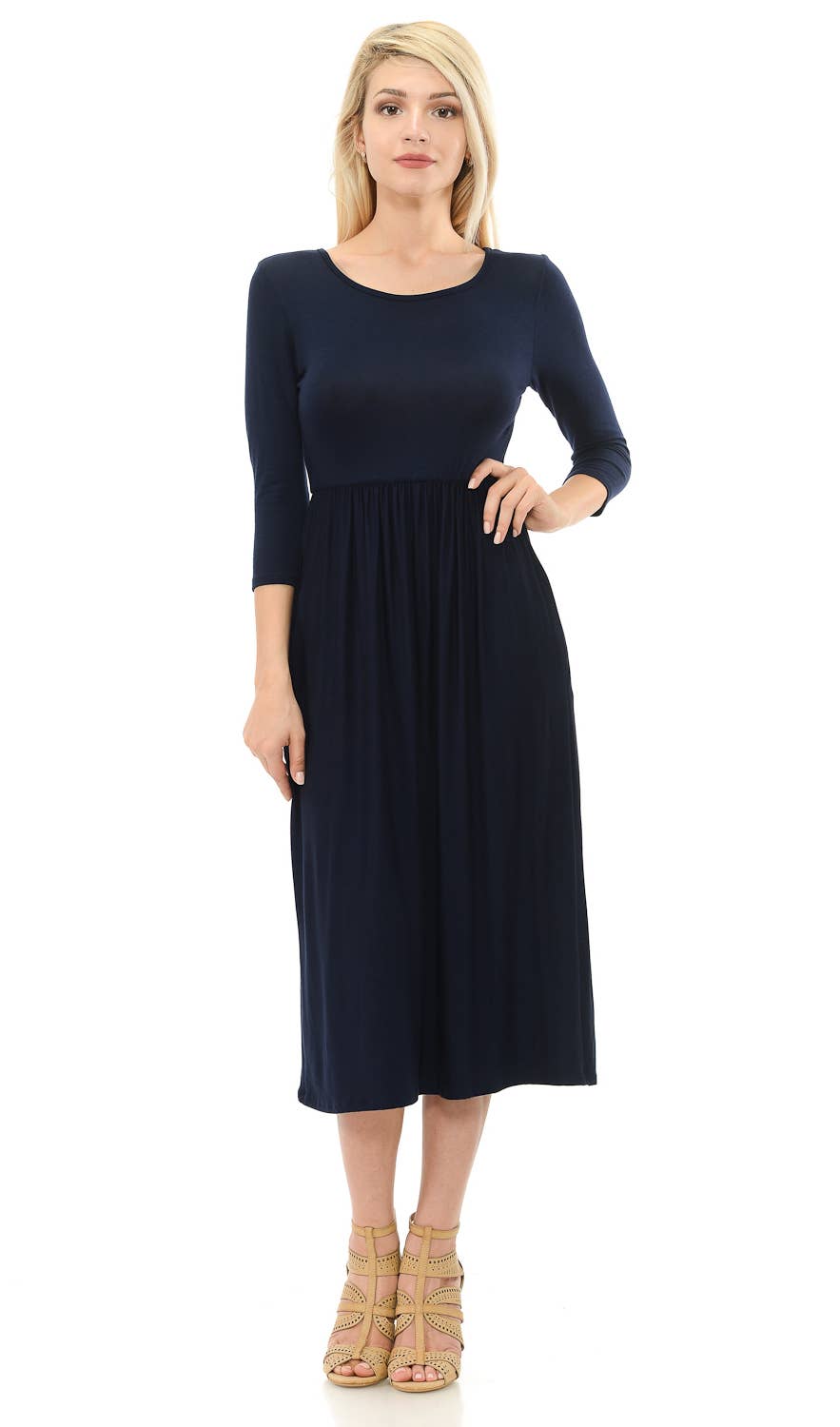 Final Sale Navy Fit and Flare Midi Dress