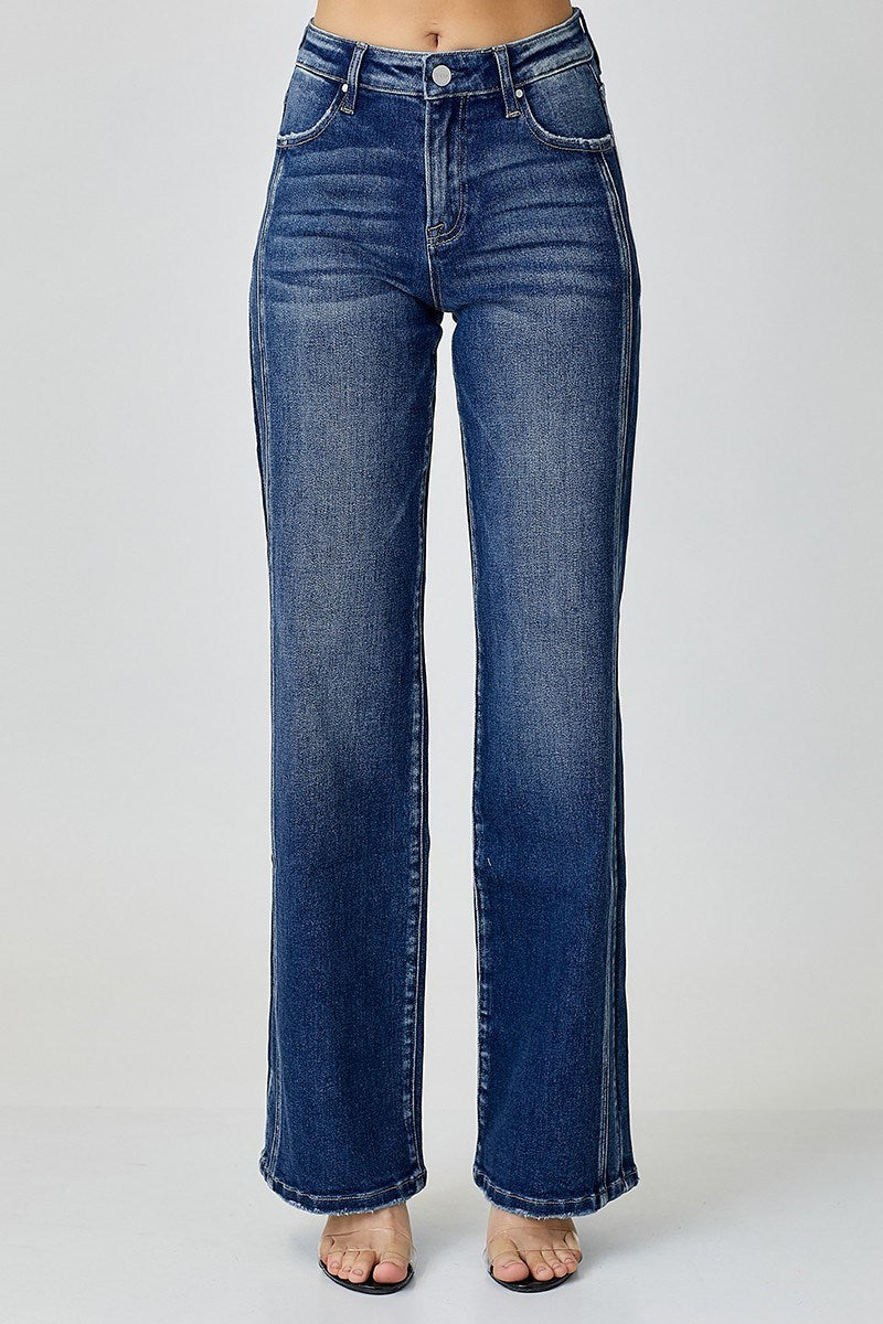 RISEN MID-RISE STRAIGHT with Contrast Side Hem JEANS