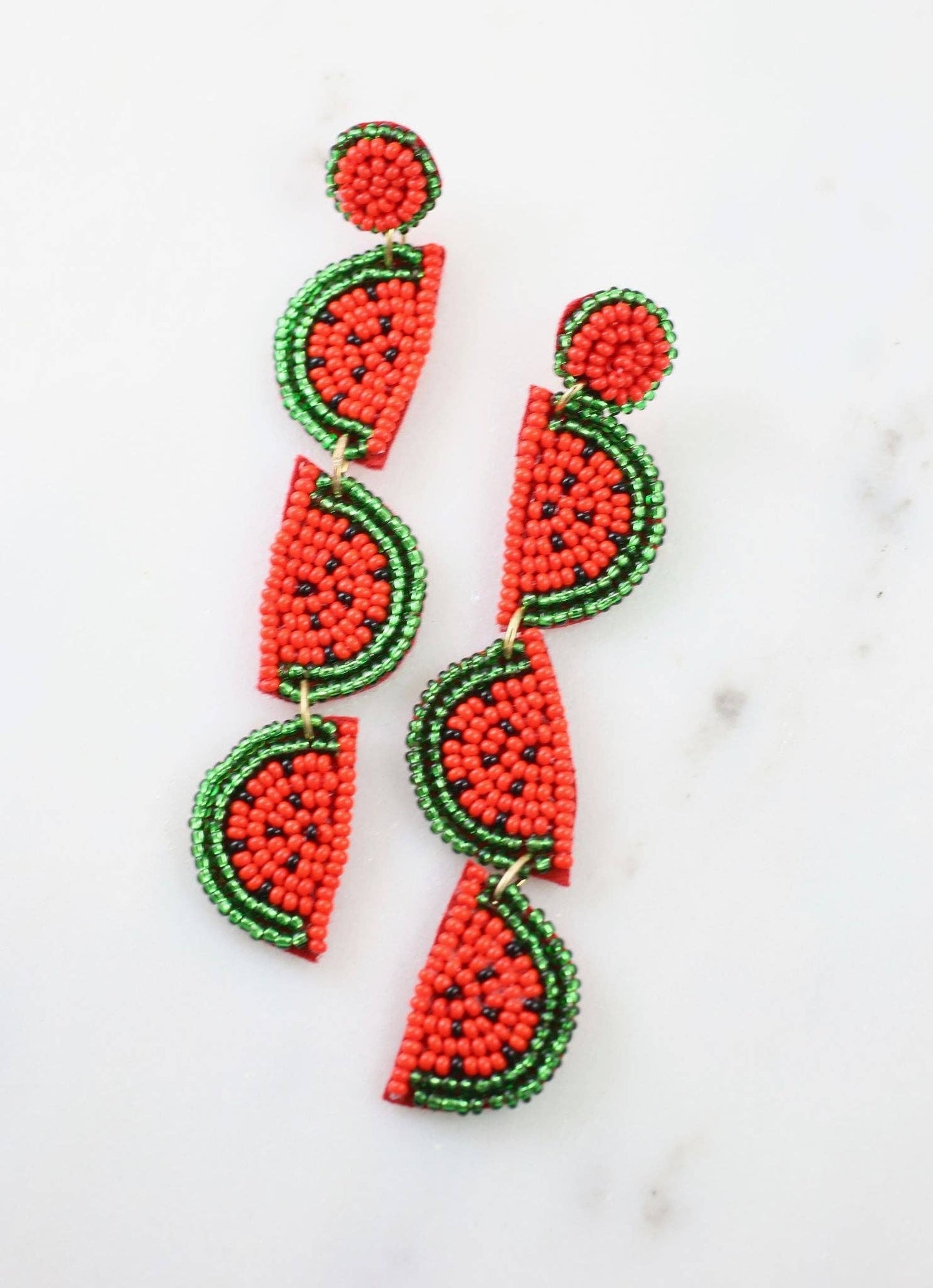 Zest of Life Watermelon Slice Beaded Earring RED