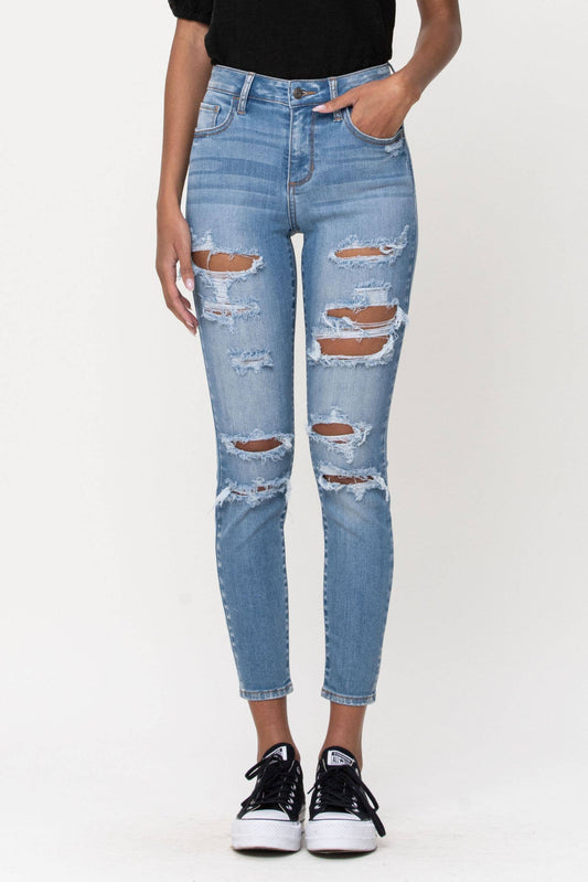 Cello  Mid Rise Distressed Crop Skinny